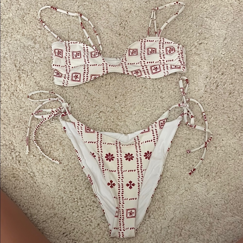 Patterned Red and White Bikini Set